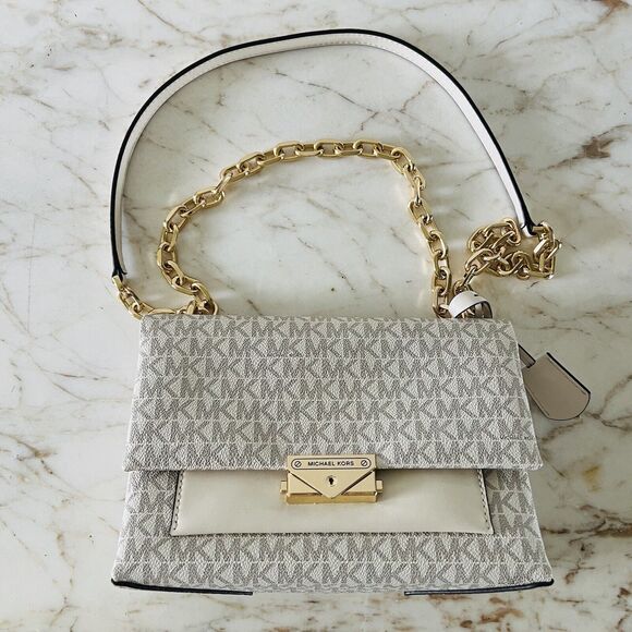 MICHAEL KORS Cece Light Cream Multi Leather Medium Flap Pocket Shoulder Bag - Picture 1 of 10